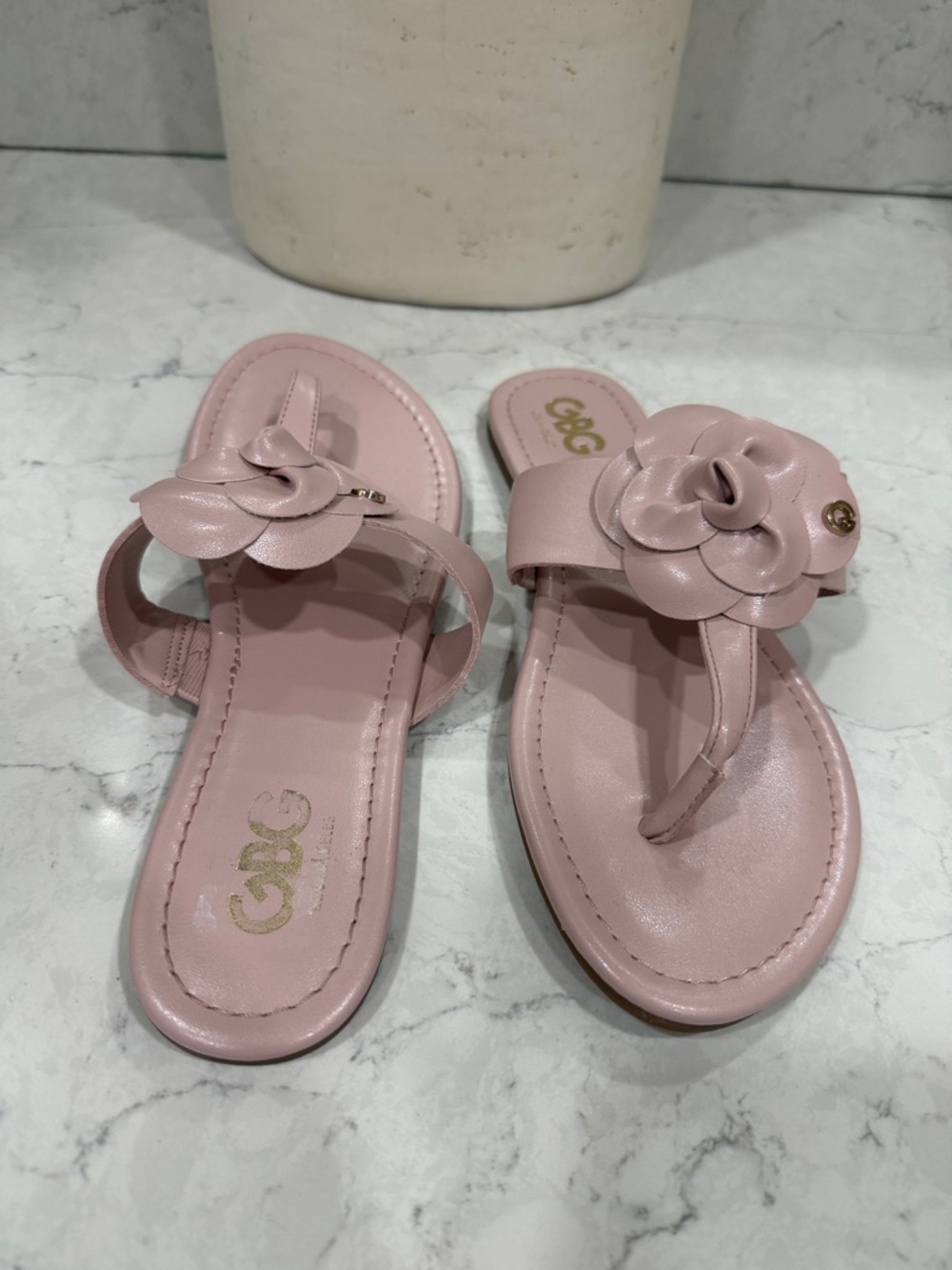 G by Guess Light Pink Floral Toe-Post Sandals